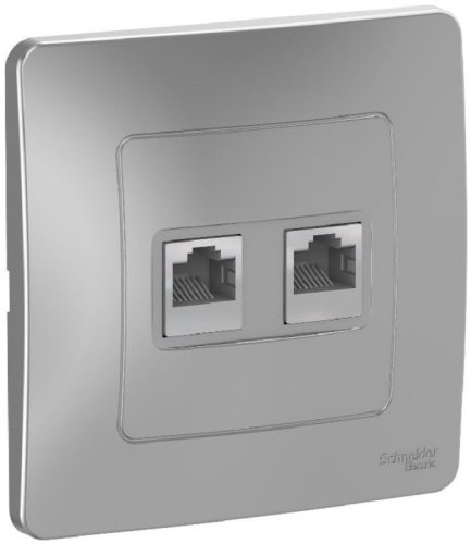 Розетка компьютерная с рамкой Systeme Electric Blanca 2-м. RJ45+RJ45 5e алюминий картинка